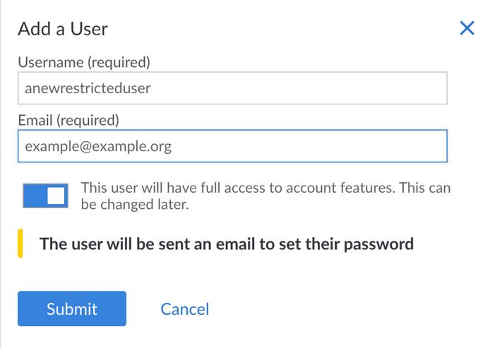 The 'Add a User' menu The ‘Add a User’ menu