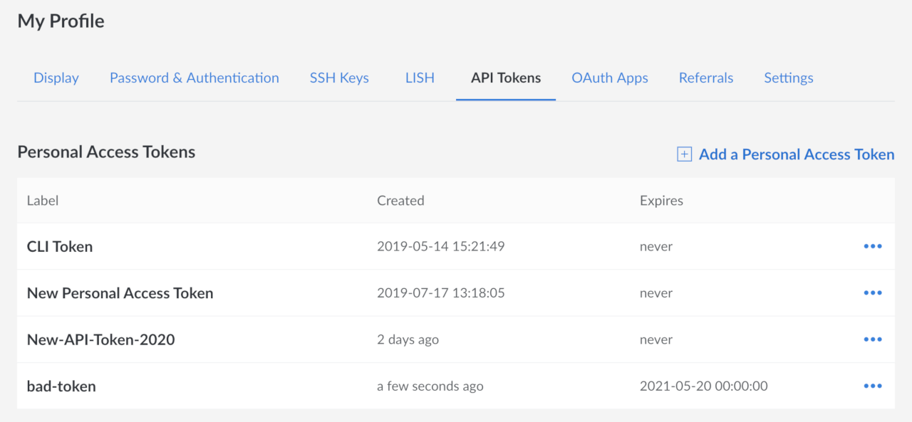 Select API Tokens tab in My Profile Settings