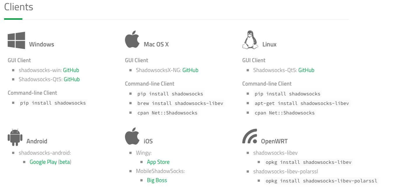Shadowsocks download page