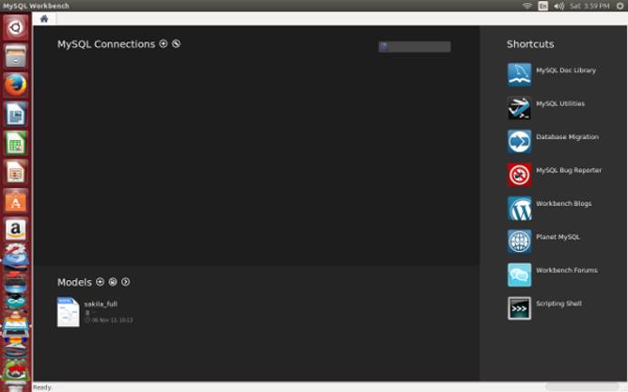 MySQL Workbench&rsquo;s home screen immediately after installation.