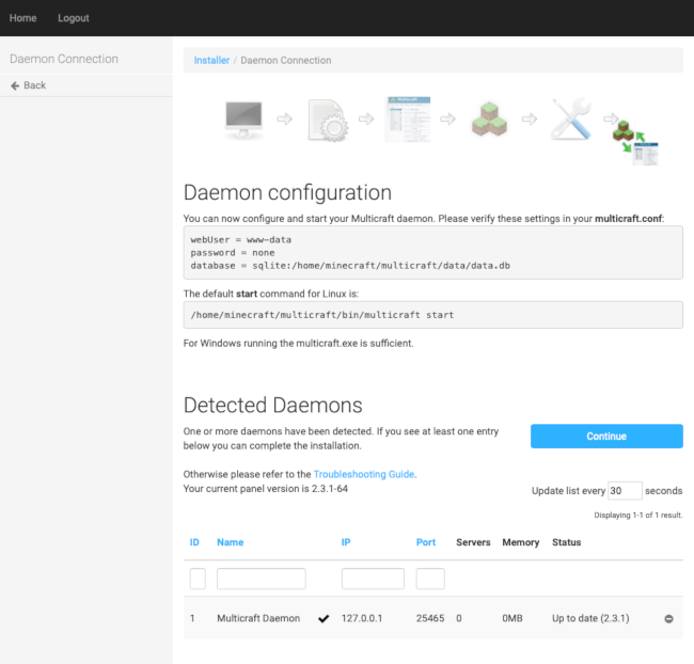 Multicraft Daemon Configuration.