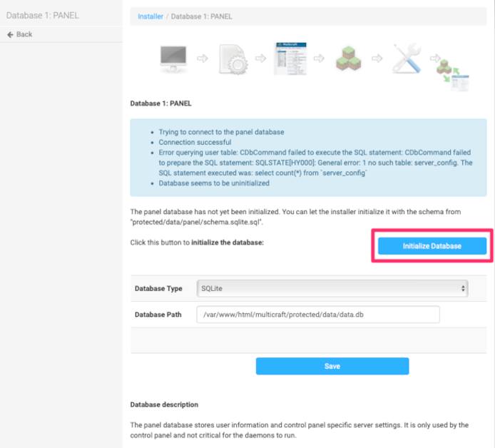 Multicraft Database Initialization.