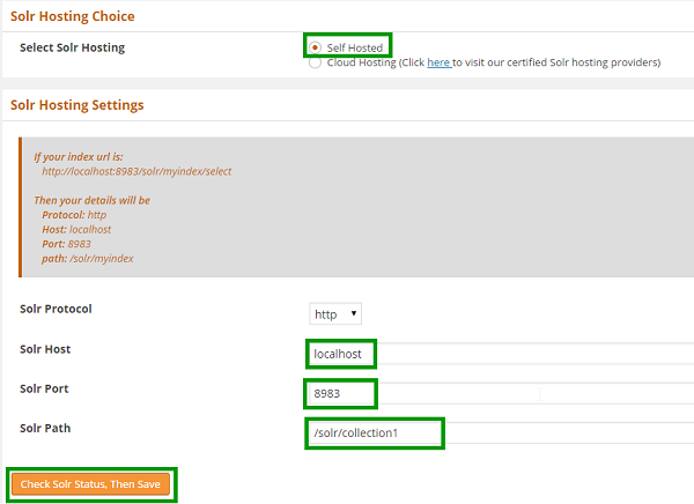 WPSolr self hosting settings