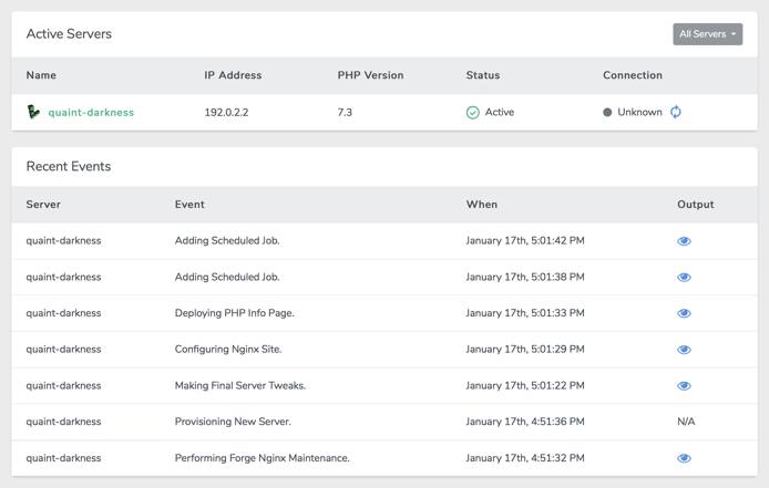 The active servers panel Active Servers