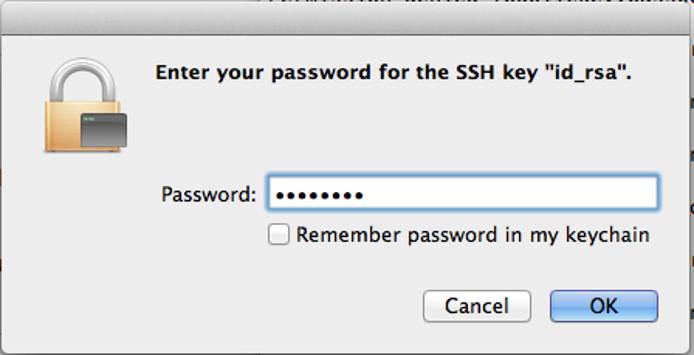 A prompt for the password to unlock the key. Enter your SSH passphrase in the password field.