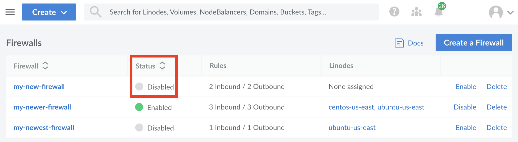 View the updated status of your Firewall.